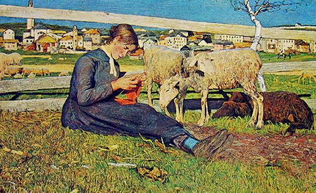 Segantini-  Ragazza che fa la calza