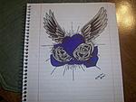 Angel wings with heart & roses